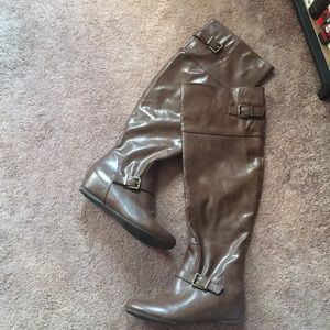 Wedge Over-the-Knee Brown Leather Boots